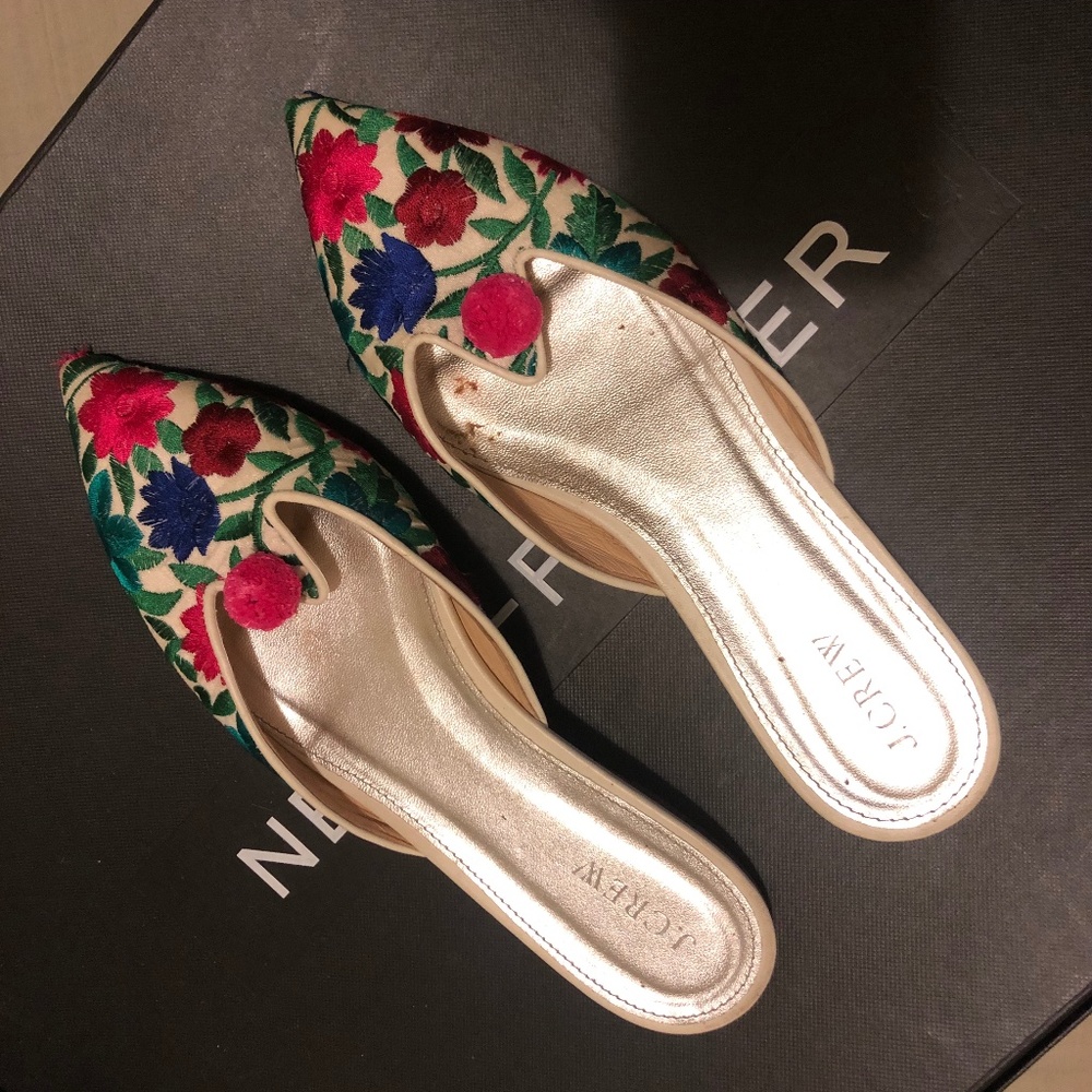 J.Crew embroidered slip-on mules, size 8 1/2